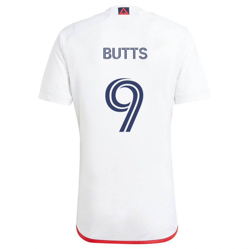 Dames Liam Butts #9 Wit Rood Uitshirt Uittenue 2024/25 T-Shirt