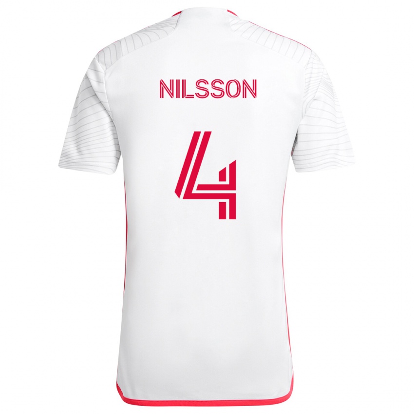 Dames Joakim Nilsson #4 Wit Rood Uitshirt Uittenue 2024/25 T-Shirt