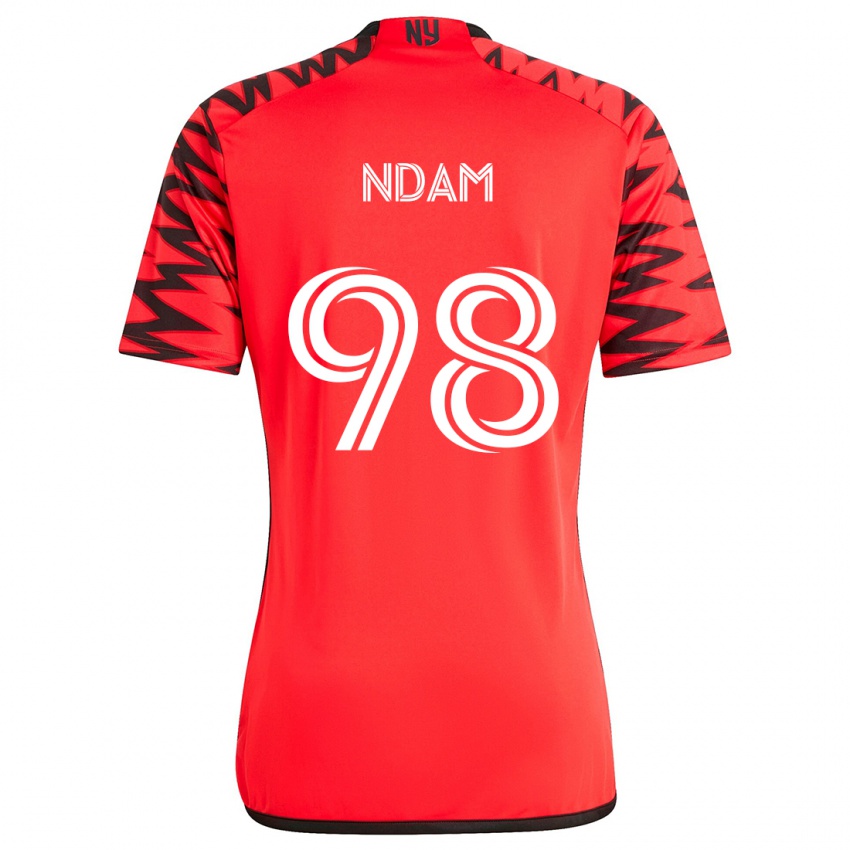 Dames Hassan Ndam #98 Rood Zwart Wit Uitshirt Uittenue 2024/25 T-Shirt