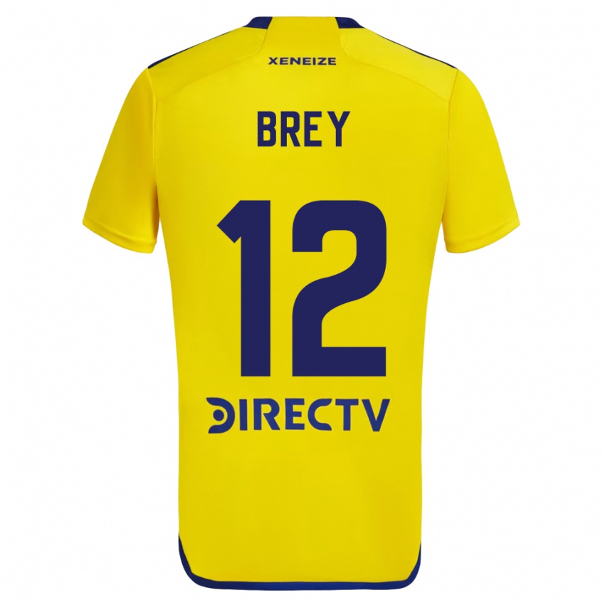 Dames Leandro Brey #12 Geel Blauw Uitshirt Uittenue 2024/25 T-Shirt