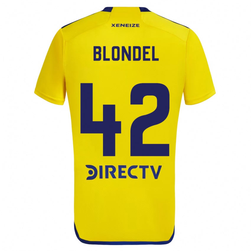 Dames Lucas Blondel #42 Geel Blauw Uitshirt Uittenue 2024/25 T-Shirt