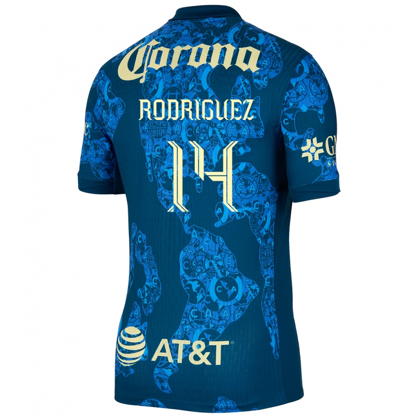 Dames Monica Rodriguez #14 Blauw Geel Uitshirt Uittenue 2024/25 T-Shirt