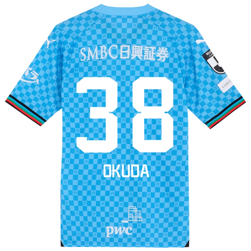 Kinderen Yuma Okuda #38 Azuur Blauw Thuisshirt Thuistenue 2024/25 T-Shirt