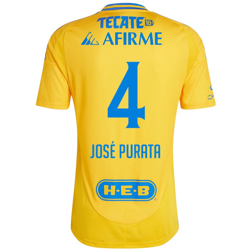 Kinderen Juan Jose Purata #4 Goud Geel Thuisshirt Thuistenue 2024/25 T-Shirt