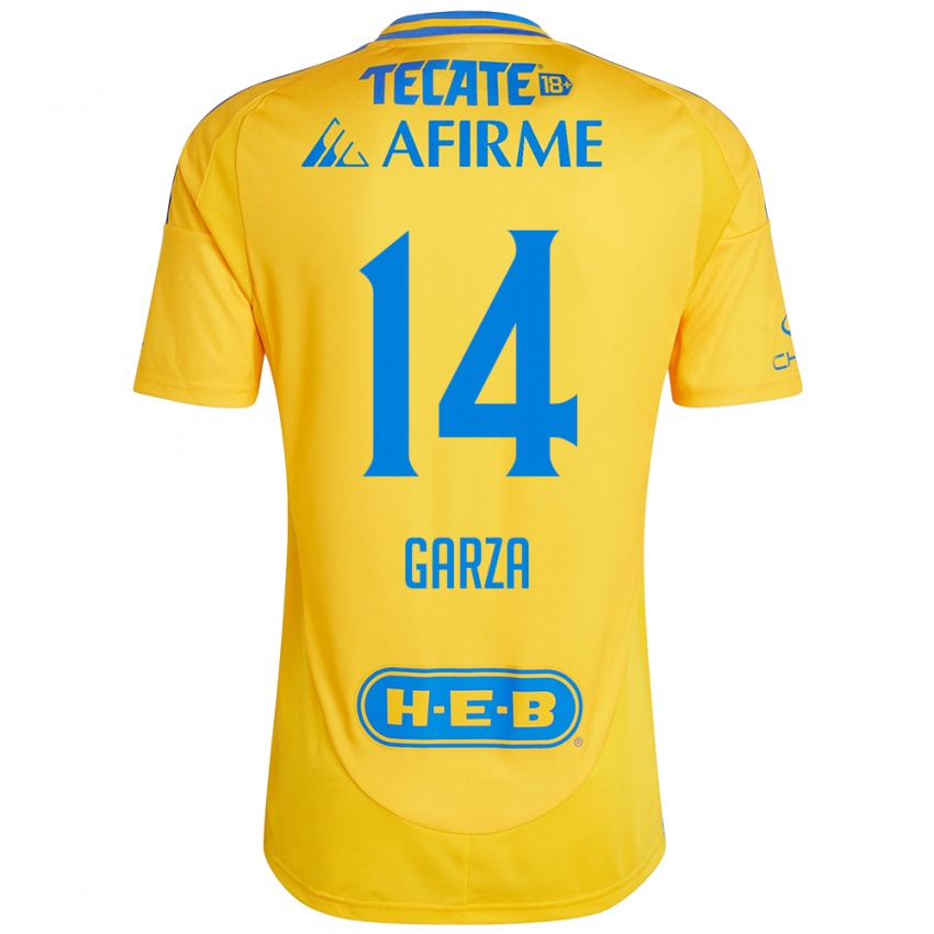 Kinderen Jesús Garza #14 Goud Geel Thuisshirt Thuistenue 2024/25 T-Shirt