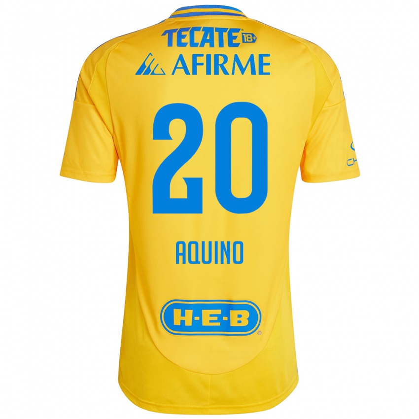 Kinderen Javier Aquino #20 Goud Geel Thuisshirt Thuistenue 2024/25 T-Shirt