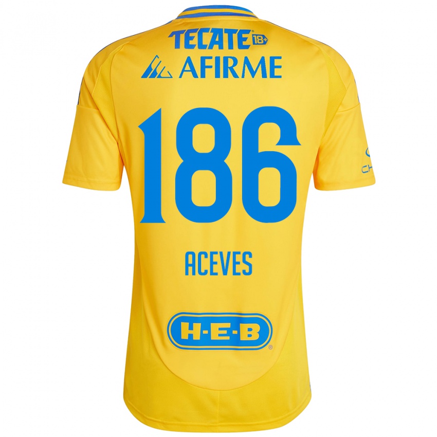 Kinderen Israel Aceves #186 Goud Geel Thuisshirt Thuistenue 2024/25 T-Shirt