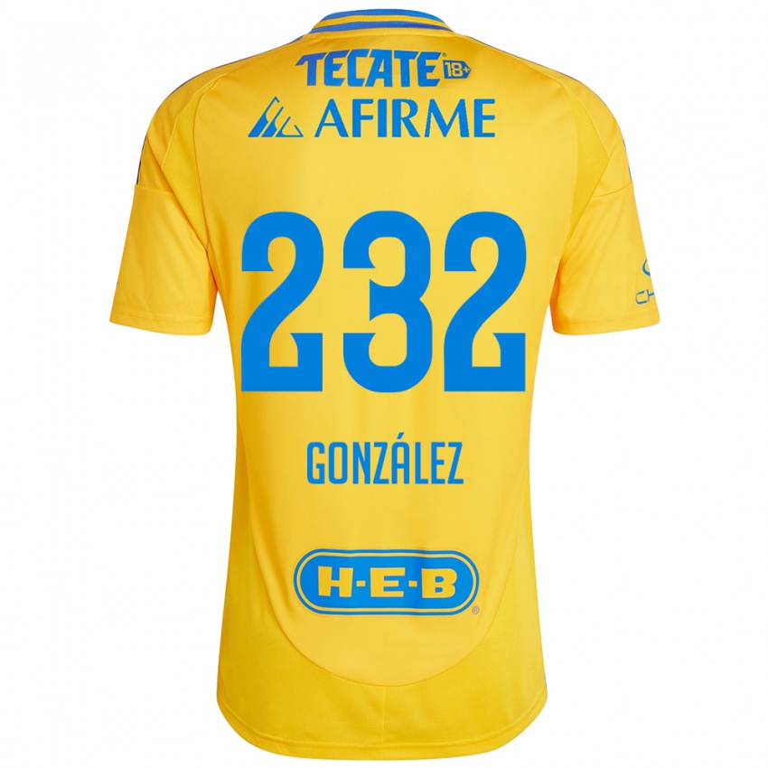 Kinderen César González #232 Goud Geel Thuisshirt Thuistenue 2024/25 T-Shirt