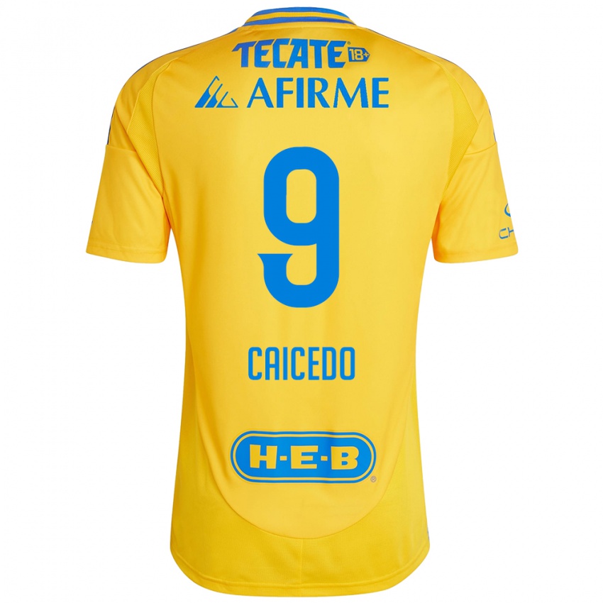 Kinderen Jordy Caicedo #9 Goud Geel Thuisshirt Thuistenue 2024/25 T-Shirt