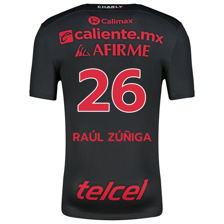 Kinderen José Raúl Zúñiga #26 Zwart Rood Thuisshirt Thuistenue 2024/25 T-Shirt