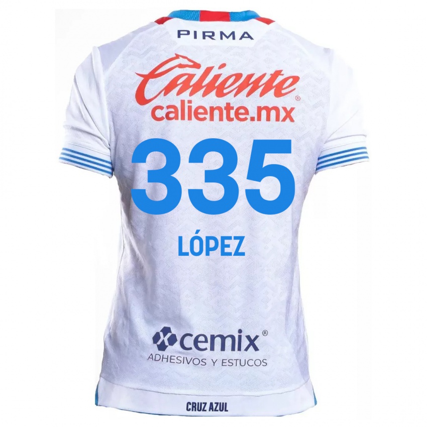 Kinderen Alfredo López #335 Wit Blauw Uitshirt Uittenue 2024/25 T-Shirt