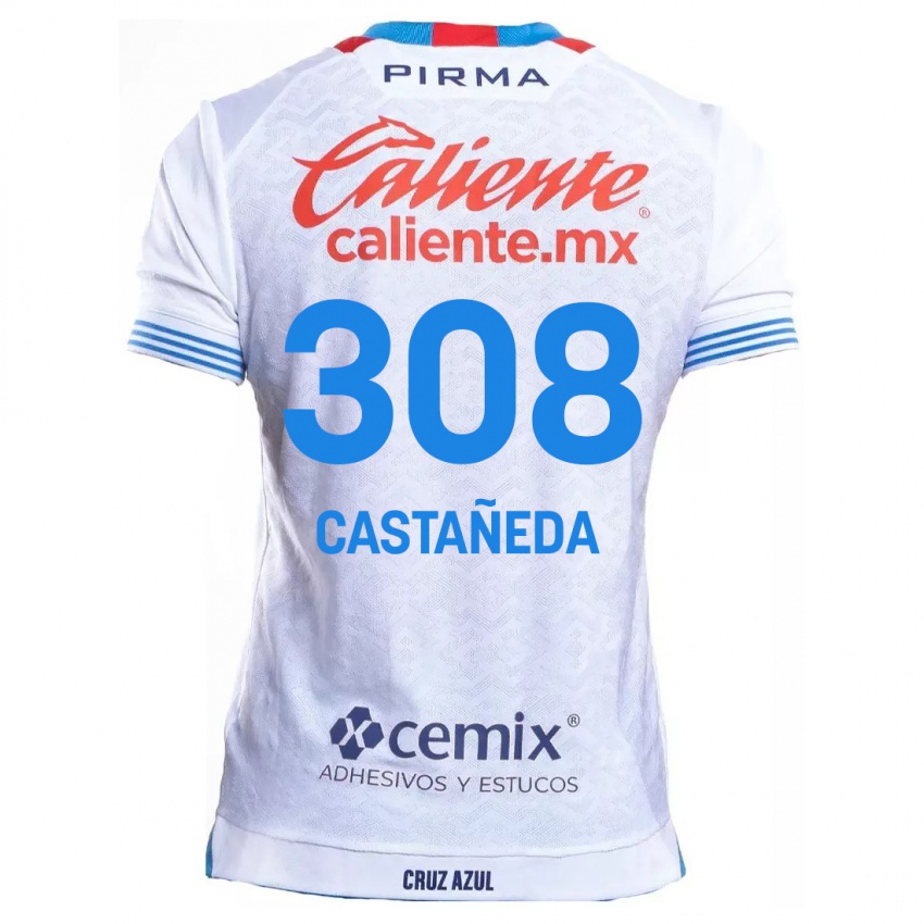 Kinderen Emiliano Castañeda #308 Wit Blauw Uitshirt Uittenue 2024/25 T-Shirt