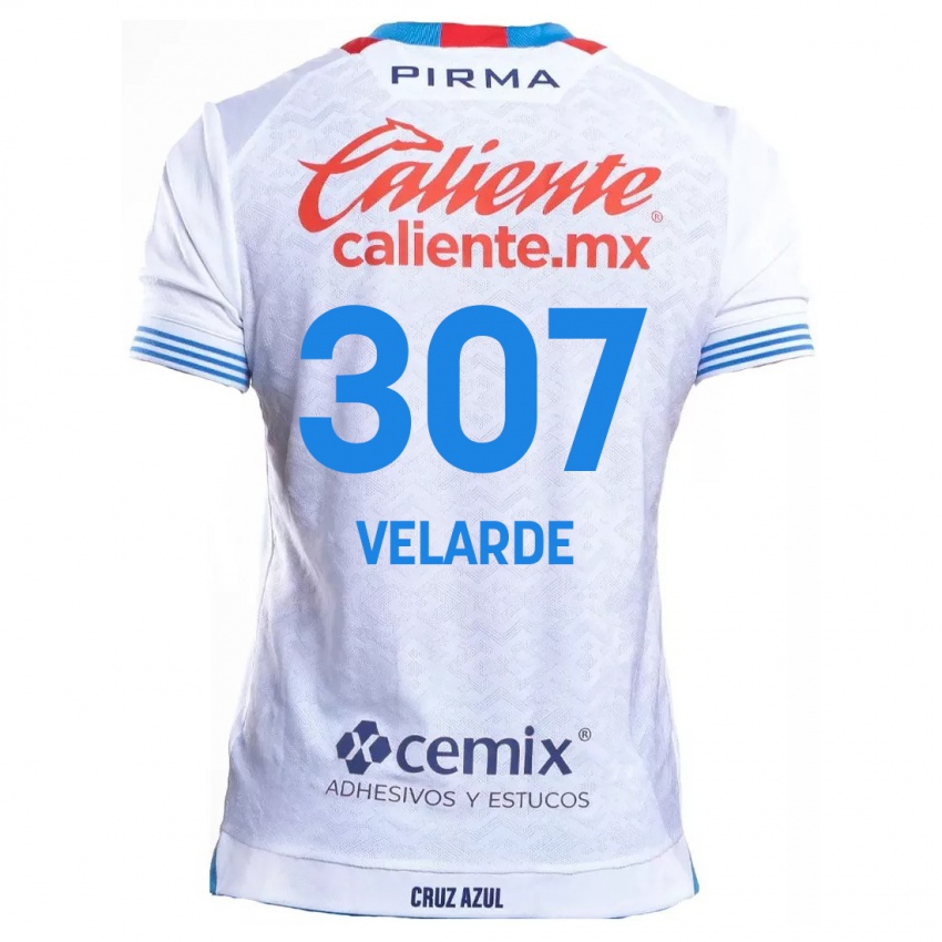 Kinderen Juan Velarde #307 Wit Blauw Uitshirt Uittenue 2024/25 T-Shirt