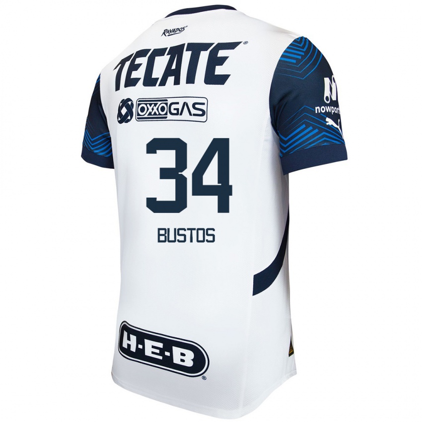 Kinderen César Bustos #34 Wit Blauw Uitshirt Uittenue 2024/25 T-Shirt