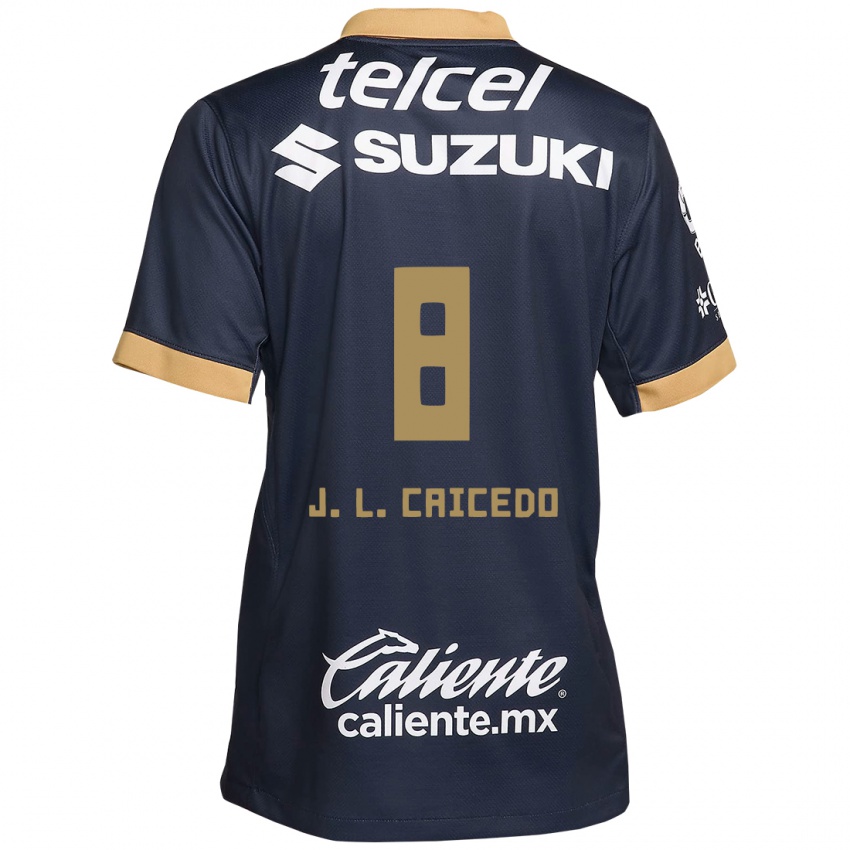 Kinderen José Caicedo #8 Obsidiaan Goud Wit Uitshirt Uittenue 2024/25 T-Shirt