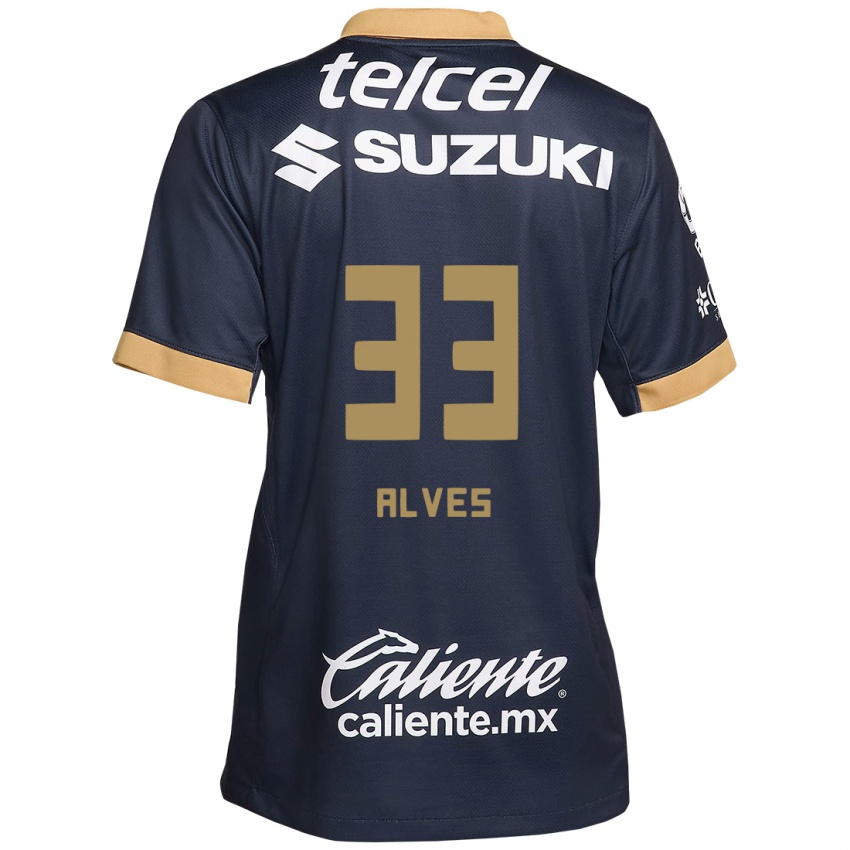 Kinderen Dani Alves #33 Obsidiaan Goud Wit Uitshirt Uittenue 2024/25 T-Shirt