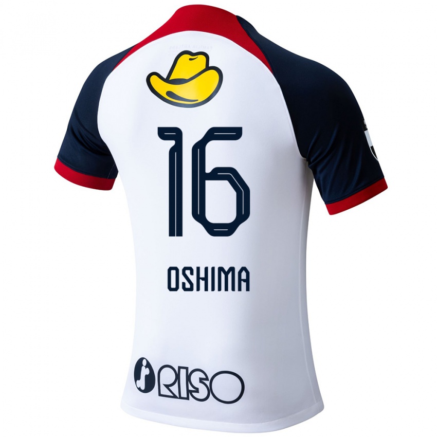 Kinderen Ryua Oshima #16 Wit Blauw Rood Uitshirt Uittenue 2024/25 T-Shirt