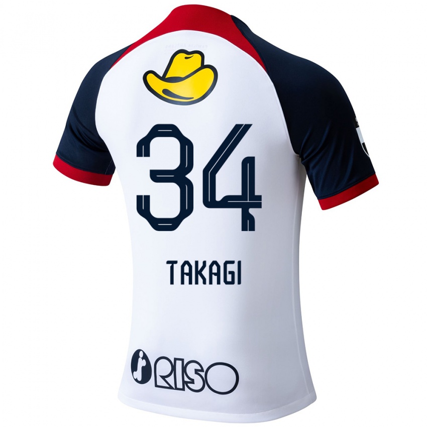 Kinderen Haruto Takagi #34 Wit Blauw Rood Uitshirt Uittenue 2024/25 T-Shirt