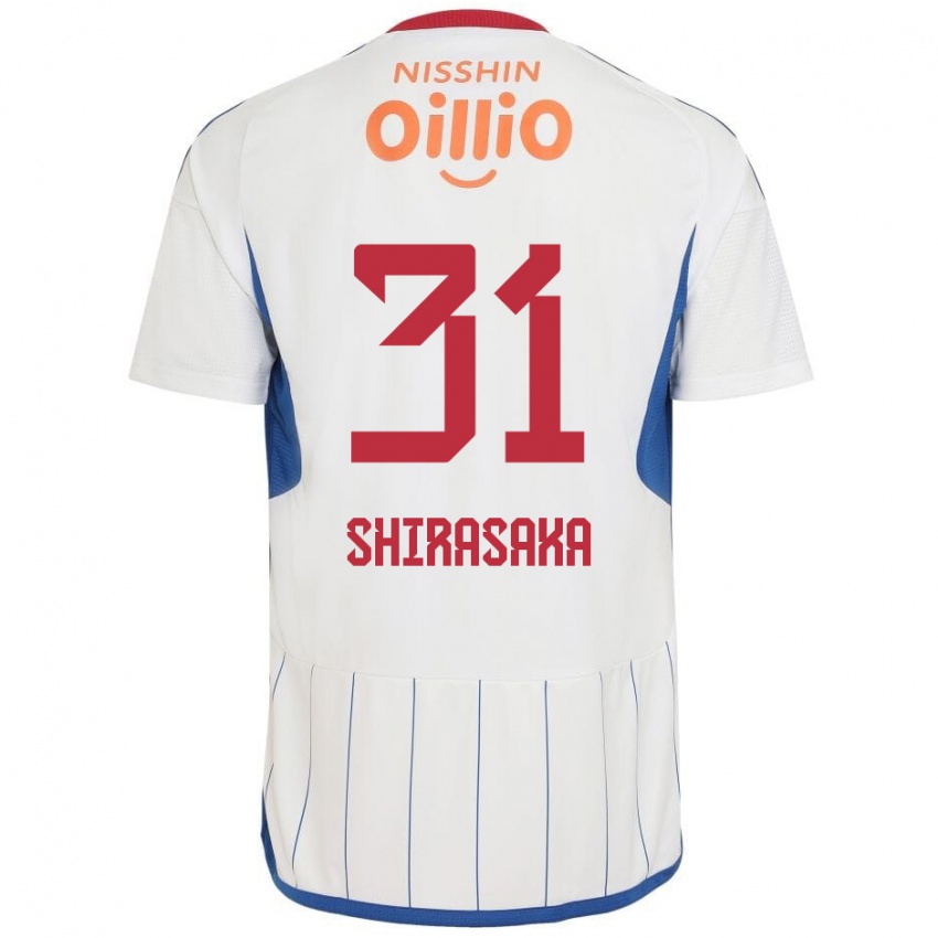 Kinderen Fuma Shirasaka #31 Wit Blauw Rood Uitshirt Uittenue 2024/25 T-Shirt