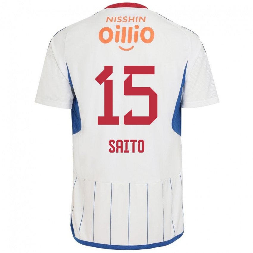 Kinderen Haru Saito #15 Wit Blauw Rood Uitshirt Uittenue 2024/25 T-Shirt