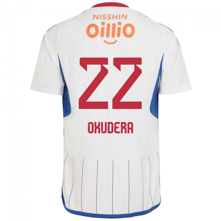 Kinderen Minato Okudera #22 Wit Blauw Rood Uitshirt Uittenue 2024/25 T-Shirt