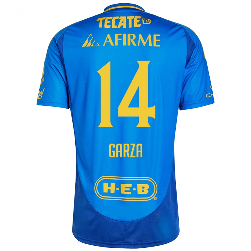 Kinderen Jesús Garza #14 Blauw Geel Uitshirt Uittenue 2024/25 T-Shirt