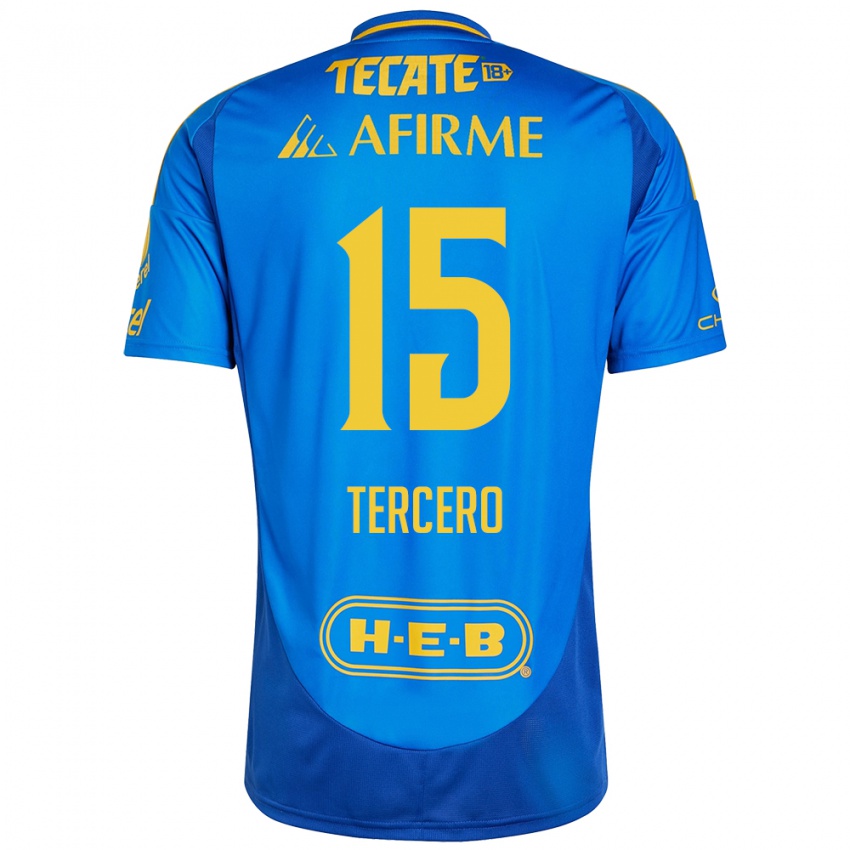 Kinderen Eduardo Tercero #15 Blauw Geel Uitshirt Uittenue 2024/25 T-Shirt