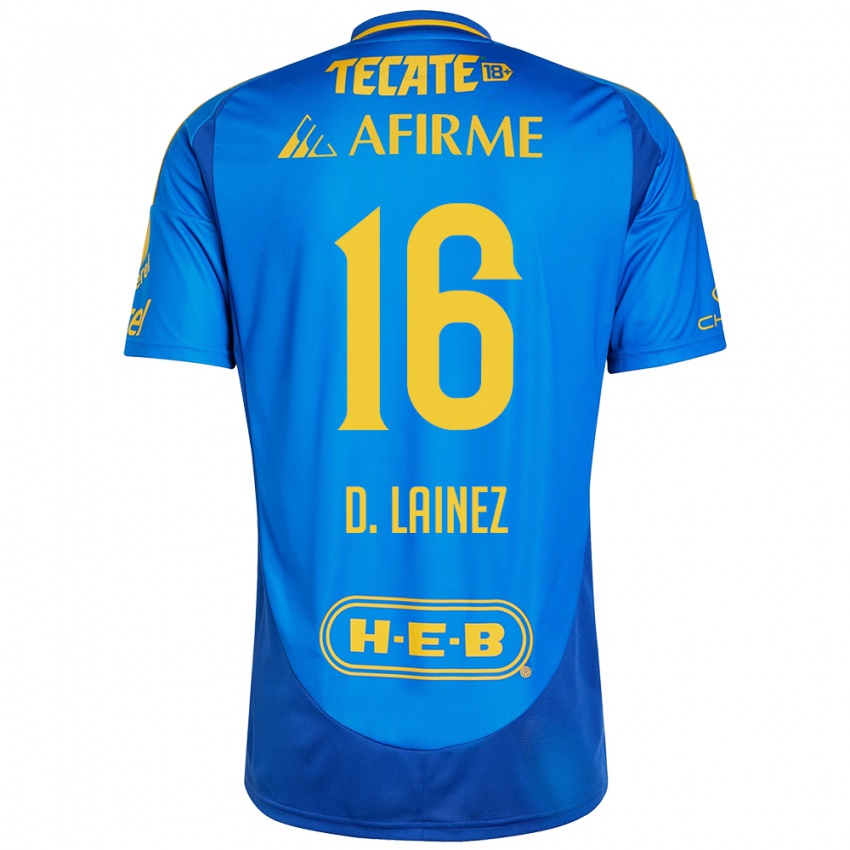 Kinderen Diego Lainez #16 Blauw Geel Uitshirt Uittenue 2024/25 T-Shirt