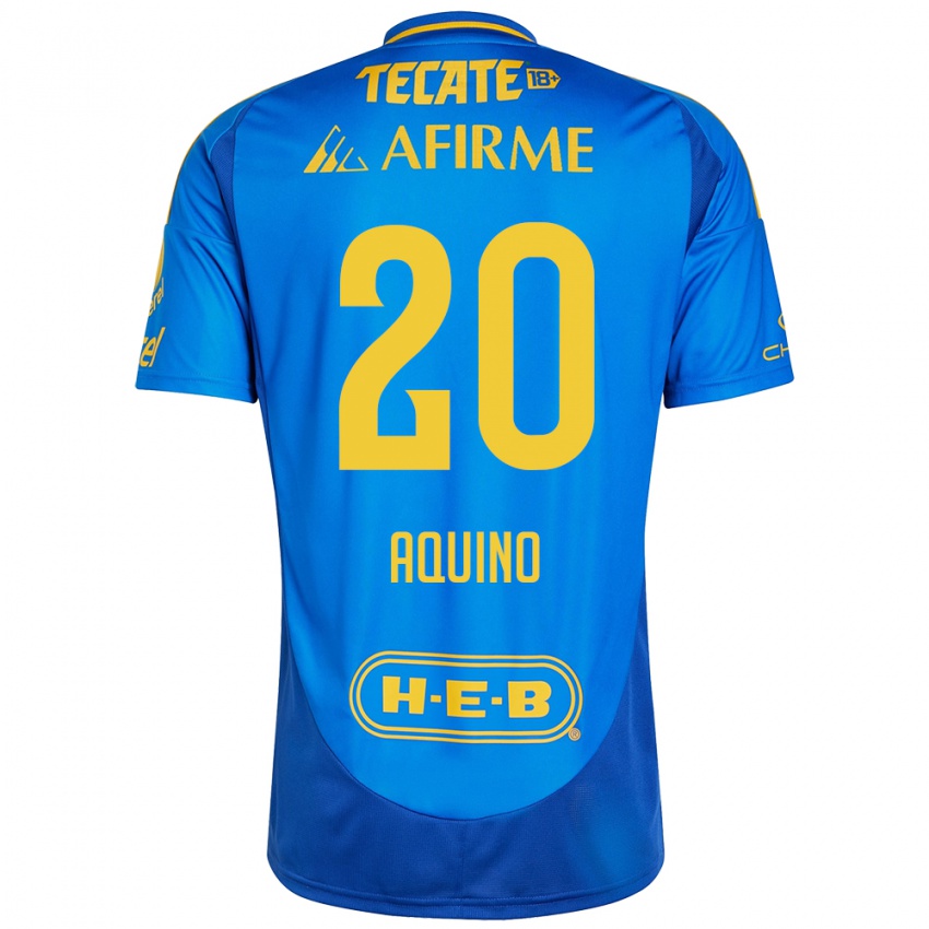 Kinderen Javier Aquino #20 Blauw Geel Uitshirt Uittenue 2024/25 T-Shirt