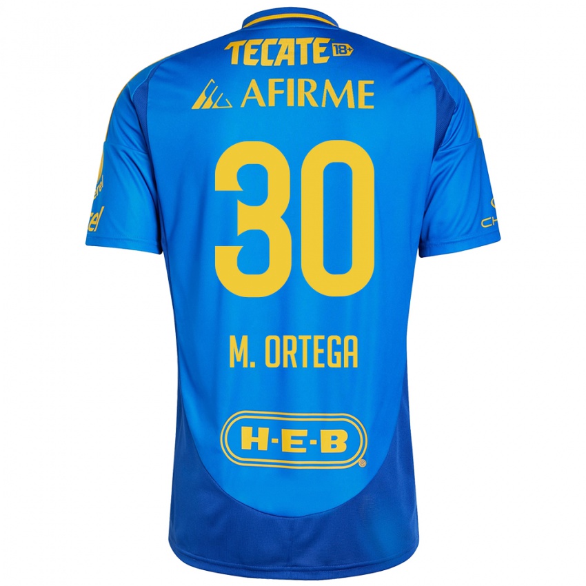 Kinderen Miguel Ortega #30 Blauw Geel Uitshirt Uittenue 2024/25 T-Shirt