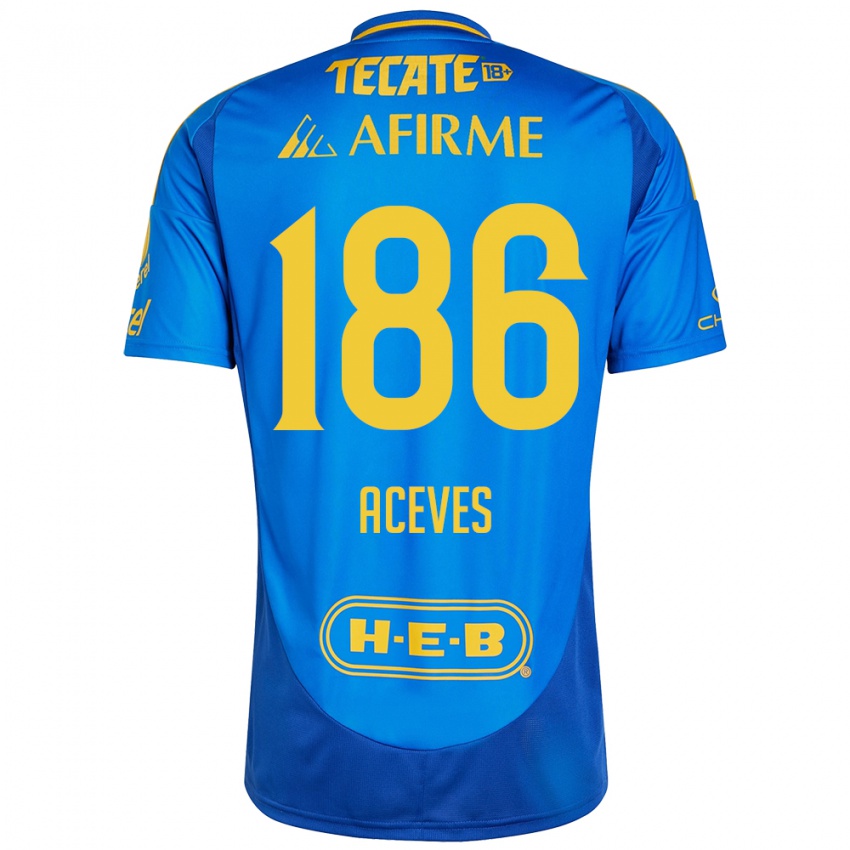 Kinderen Israel Aceves #186 Blauw Geel Uitshirt Uittenue 2024/25 T-Shirt