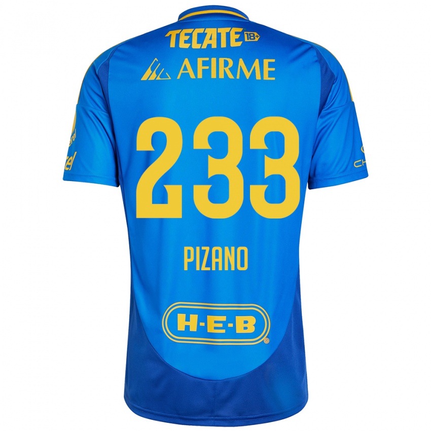 Kinderen Juan Pizano #233 Blauw Geel Uitshirt Uittenue 2024/25 T-Shirt