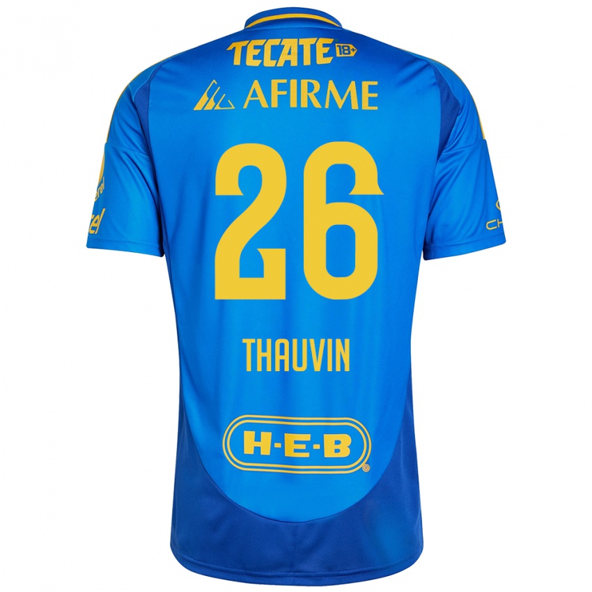 Kinderen Florian Thauvin #26 Blauw Geel Uitshirt Uittenue 2024/25 T-Shirt