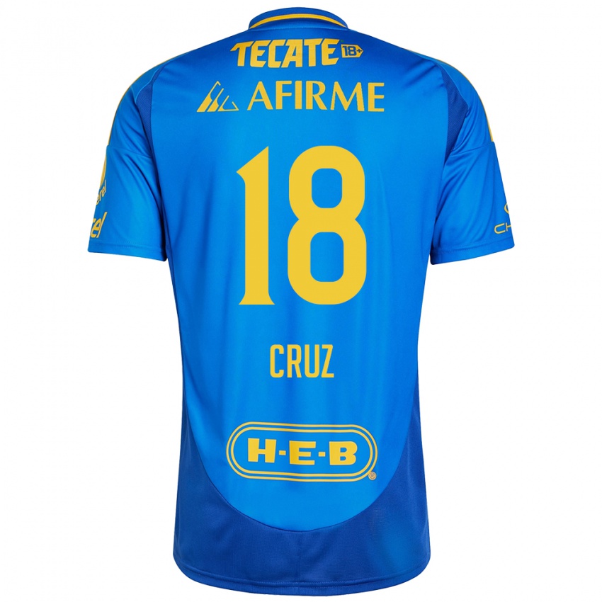 Kinderen Belen Cruz #18 Blauw Geel Uitshirt Uittenue 2024/25 T-Shirt