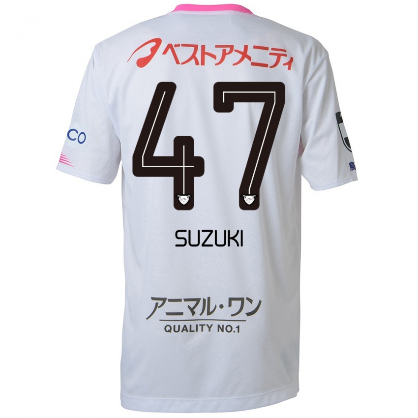 Kinderen Daichi Suzuki #47 Wit Blauw Roze Uitshirt Uittenue 2024/25 T-Shirt