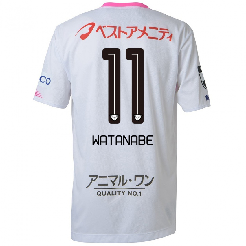 Kinderen Shion Watanabe #11 Wit Blauw Roze Uitshirt Uittenue 2024/25 T-Shirt