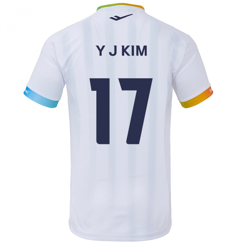 Kinderen Jin-Ya Kim #17 Wit Blauw Uitshirt Uittenue 2024/25 T-Shirt