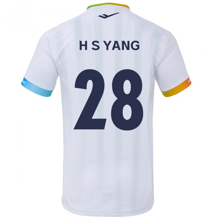 Kinderen Seung-Hyeon Yang #28 Wit Blauw Uitshirt Uittenue 2024/25 T-Shirt