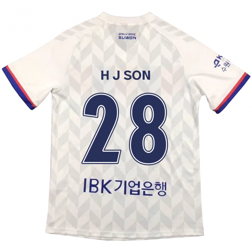 Kinderen Jun-Ho Son #28 Wit Blauw Uitshirt Uittenue 2024/25 T-Shirt