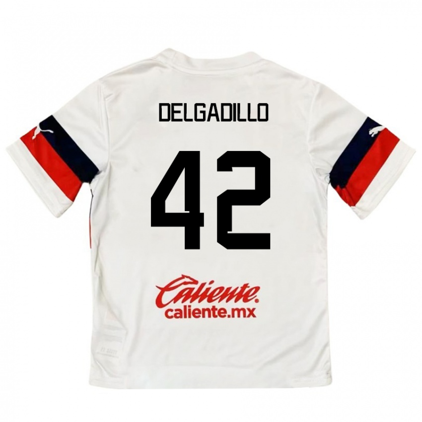 Kinderen Diego Delgadillo #42 Wit Rood Uitshirt Uittenue 2024/25 T-Shirt