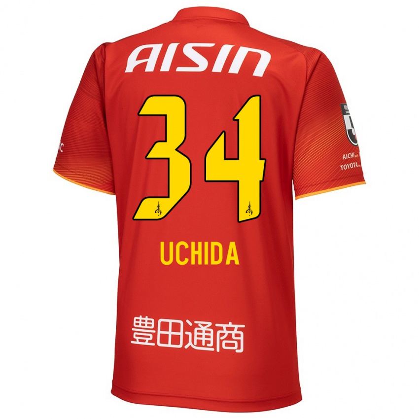 Heren Takuya Uchida #34 Rood Wit Geel Thuisshirt Thuistenue 2024/25 T-Shirt