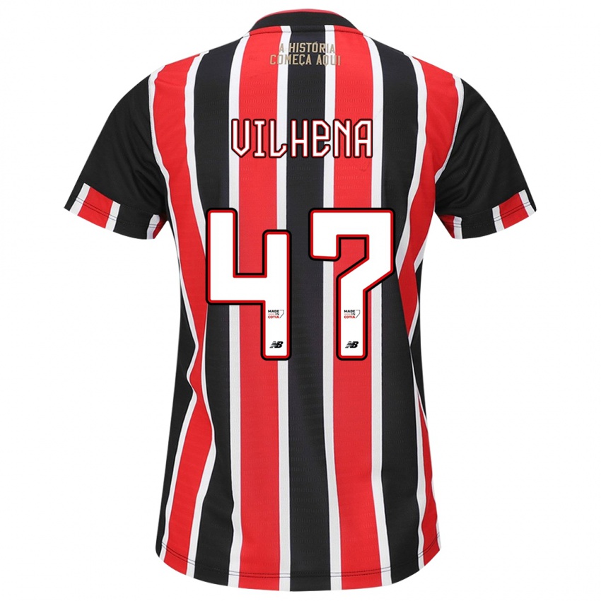 Heren Pedro Vilhena #47 Zwart Rood Wit Uitshirt Uittenue 2024/25 T-Shirt