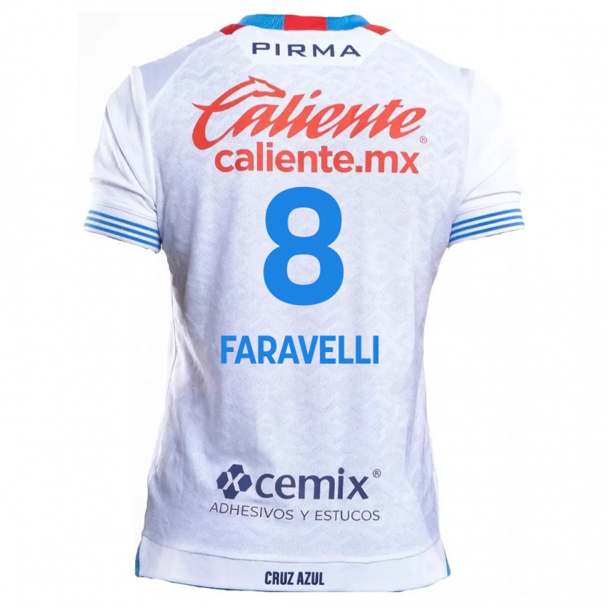 Heren Lorenzo Faravelli #8 Wit Blauw Uitshirt Uittenue 2024/25 T-Shirt