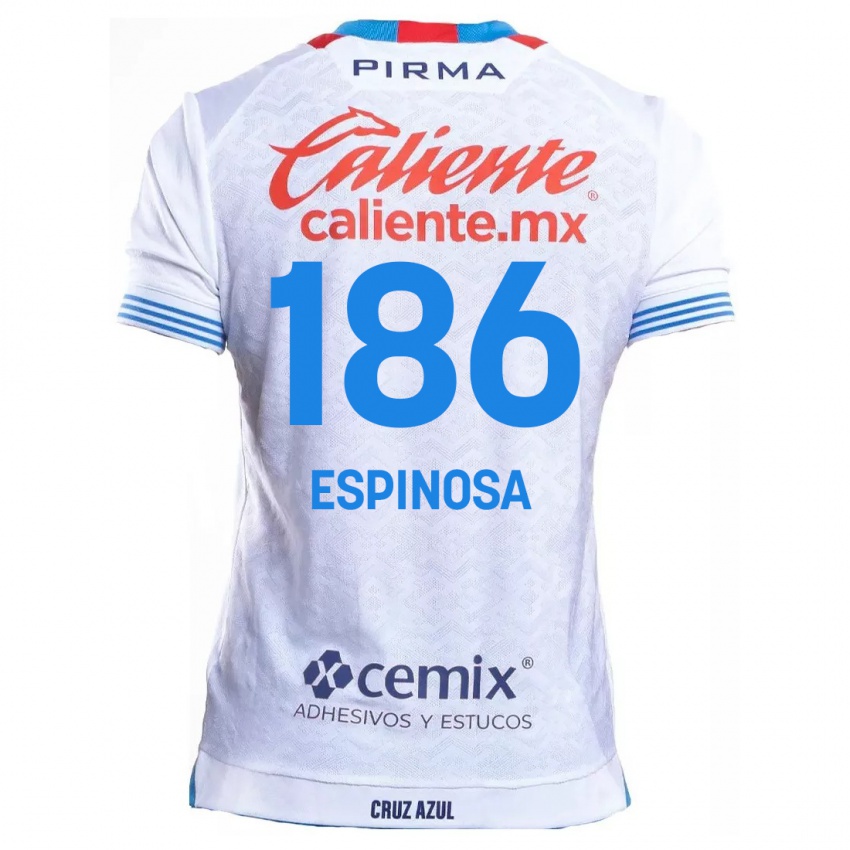 Heren Brandón Espinosa #186 Wit Blauw Uitshirt Uittenue 2024/25 T-Shirt