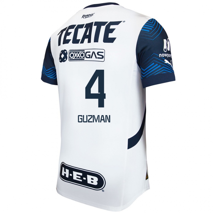 Heren Victor Guzman #4 Wit Blauw Uitshirt Uittenue 2024/25 T-Shirt