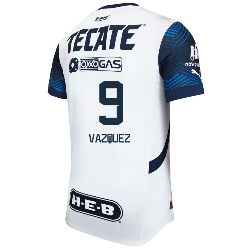 Heren Brandon Vazquez #9 Wit Blauw Uitshirt Uittenue 2024/25 T-Shirt