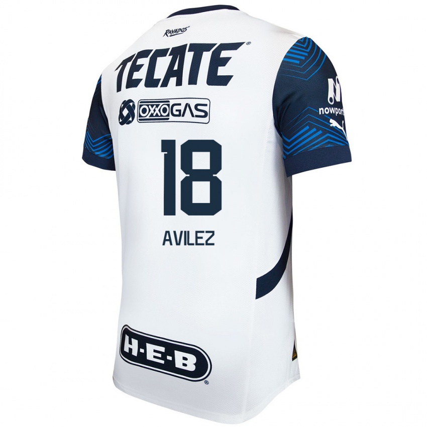 Heren Aylin Avilez #18 Wit Blauw Uitshirt Uittenue 2024/25 T-Shirt