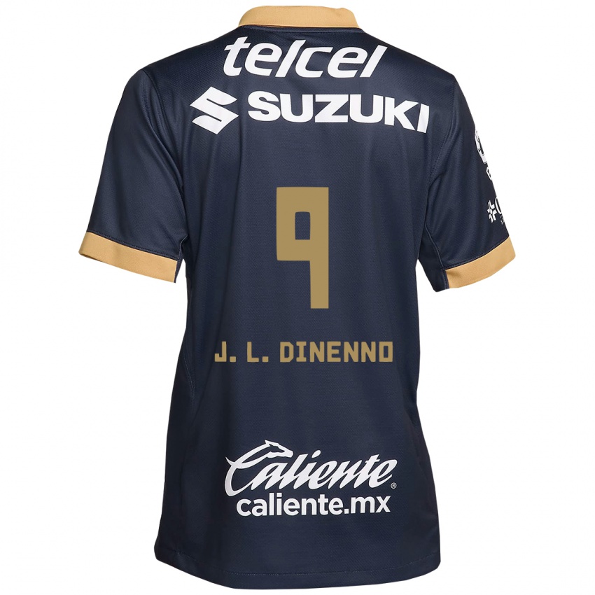 Heren Juan Dinenno #9 Obsidiaan Goud Wit Uitshirt Uittenue 2024/25 T-Shirt