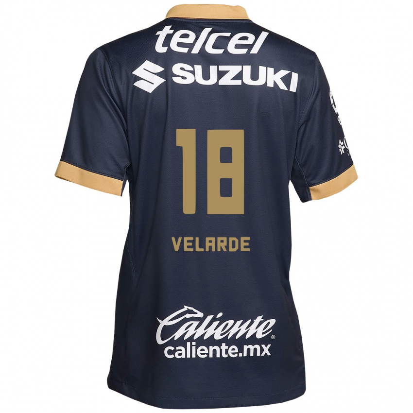 Heren Efrain Velarde #18 Obsidiaan Goud Wit Uitshirt Uittenue 2024/25 T-Shirt