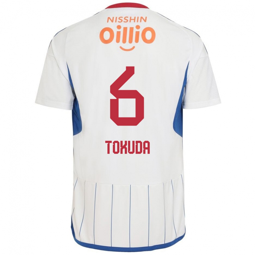 Heren Yuma Tokuda #6 Wit Blauw Rood Uitshirt Uittenue 2024/25 T-Shirt